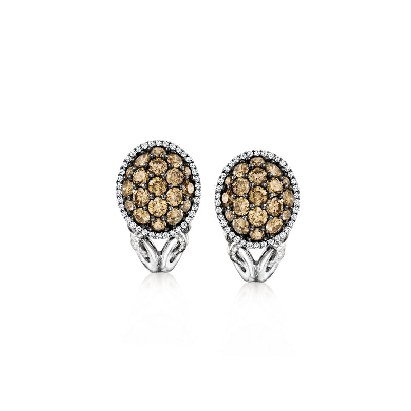 Le Vian oval diamond cluster earrings with chocolate and vanilla tones, halo edges