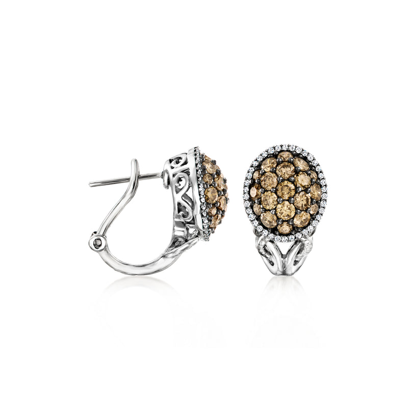 Le Vian oval diamond cluster earrings with post backs, chocolate and vanilla halo
