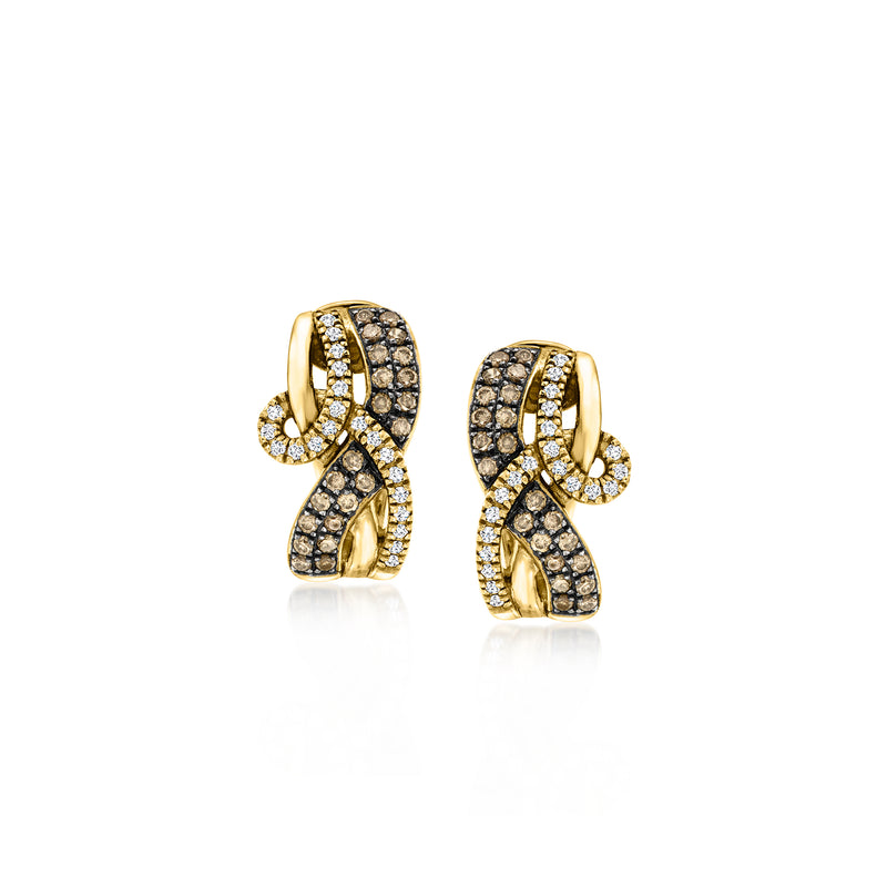 Le Vian swirl hoop earrings with chocolate and vanilla diamonds in 14kt honey gold