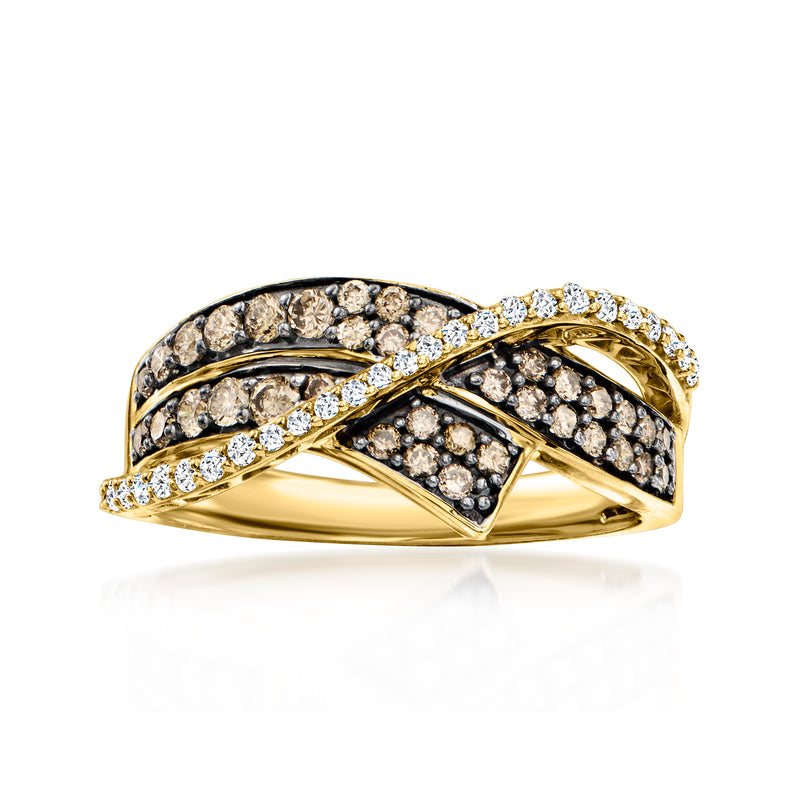 14kt honey gold diamond swirl ring with chocolate and vanilla diamond accents