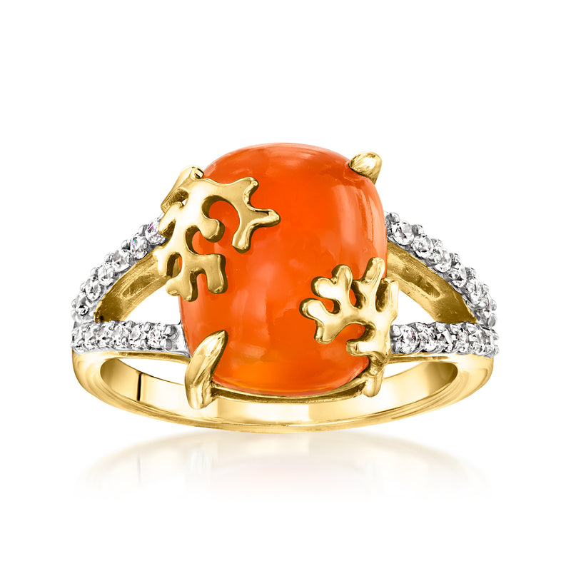 Carnelian reef ring in 18kt gold over sterling with white zircon accents