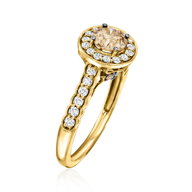 Le Vian honey gold ring with round brown diamond halo and pavé diamond band