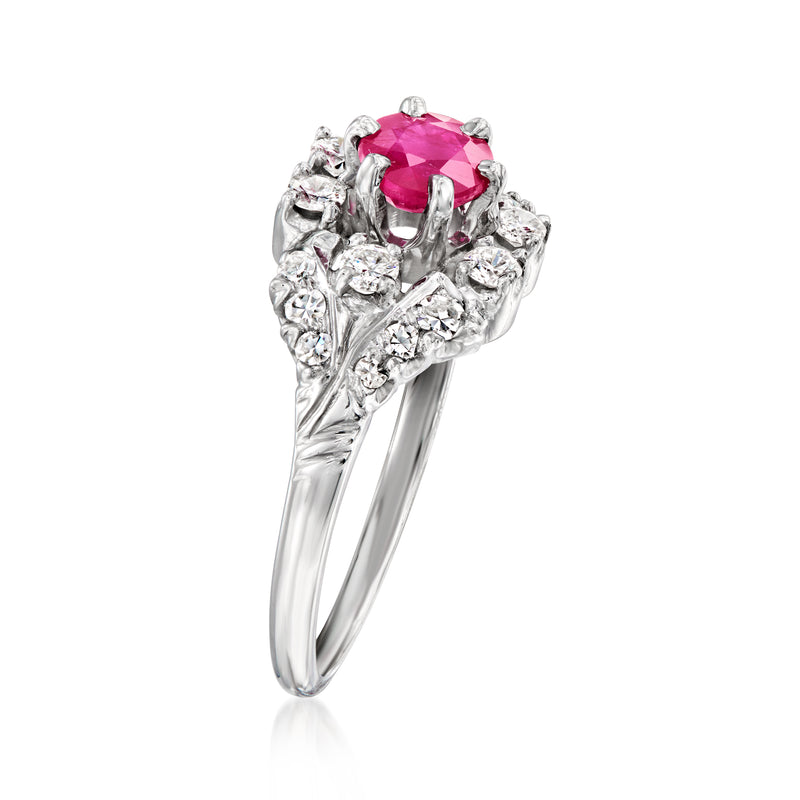 Vintage ruby and diamond ring in 18k white gold