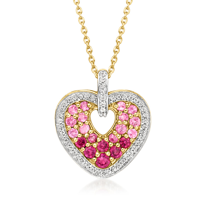 Heart pendant necklace in gold, pink tourmaline and white zircon accents