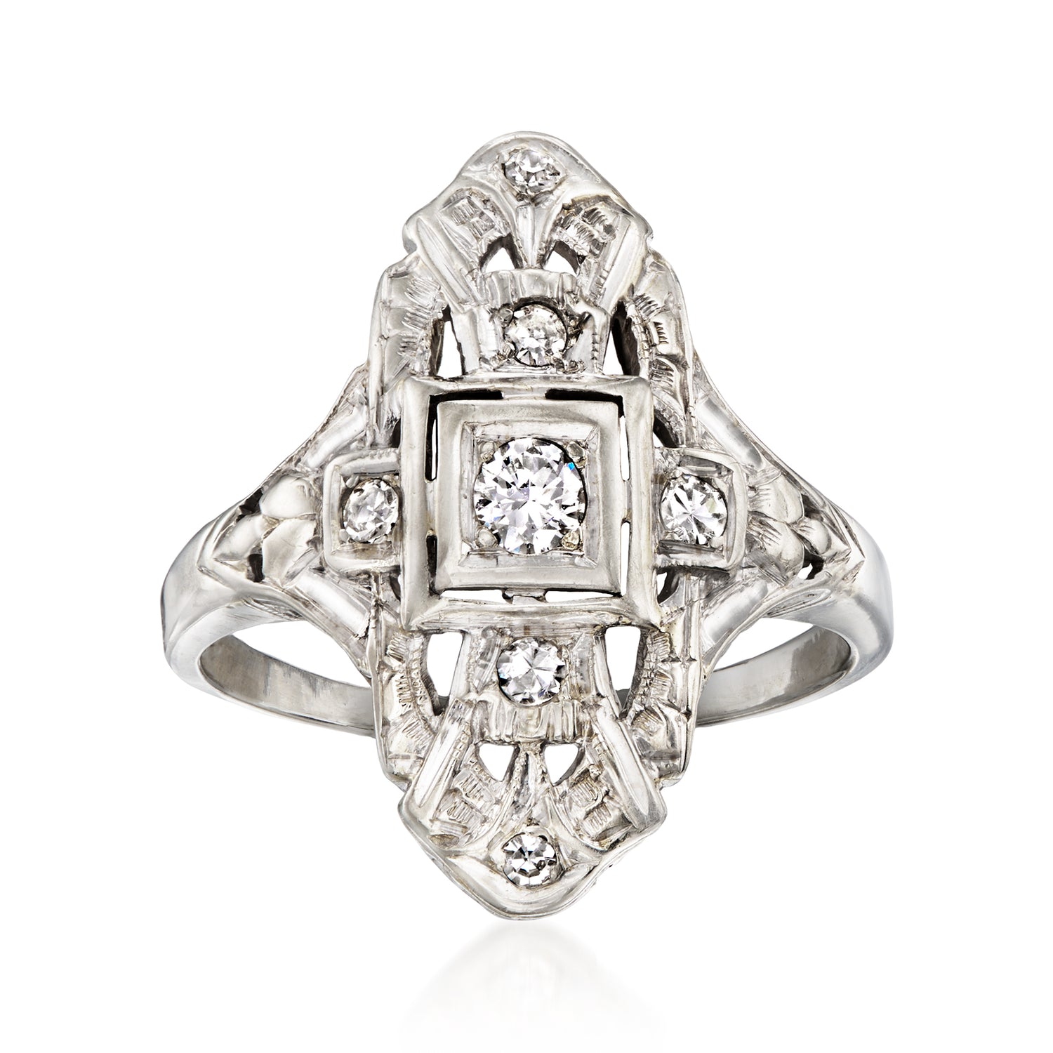 C. 1950 Vintage .20 ct. t.w. Diamond Dinner Ring in 18kt White Gold