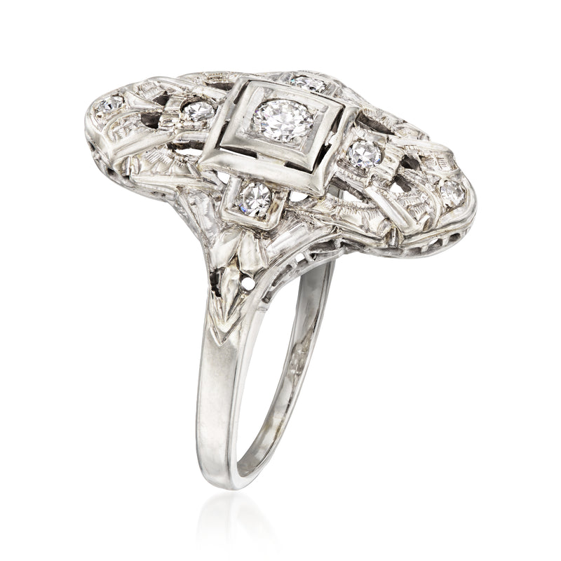 Square center diamond ring with lattice setting and side diamonds on white gold band
