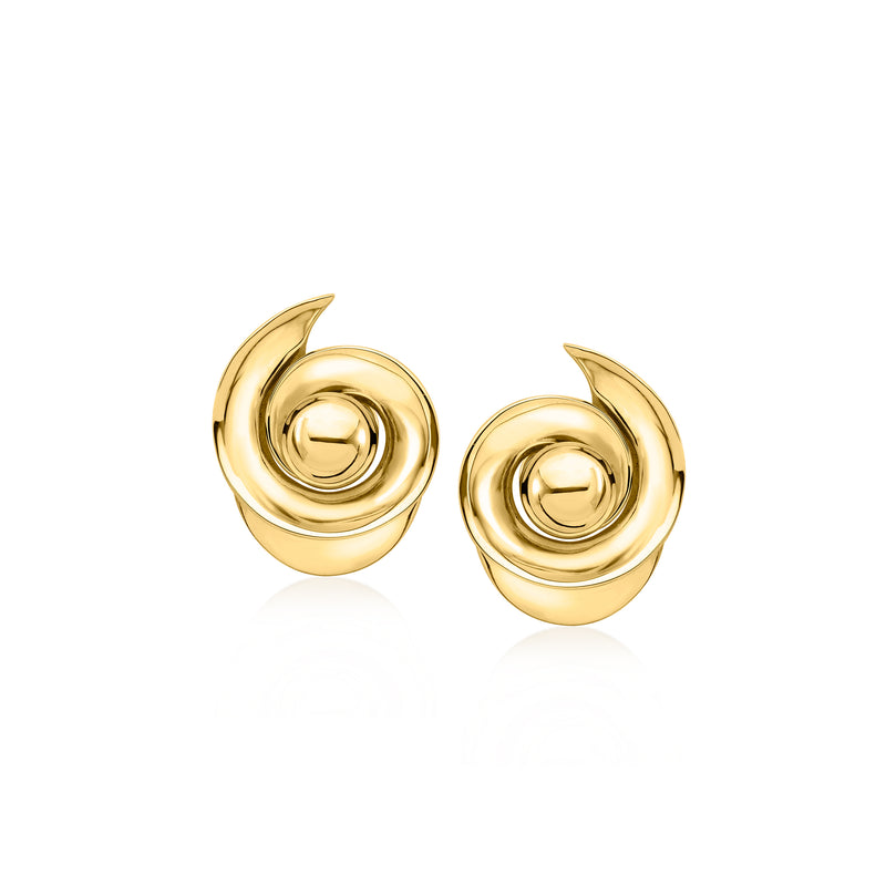 14kt yellow gold swirl post earrings with circular spiral design