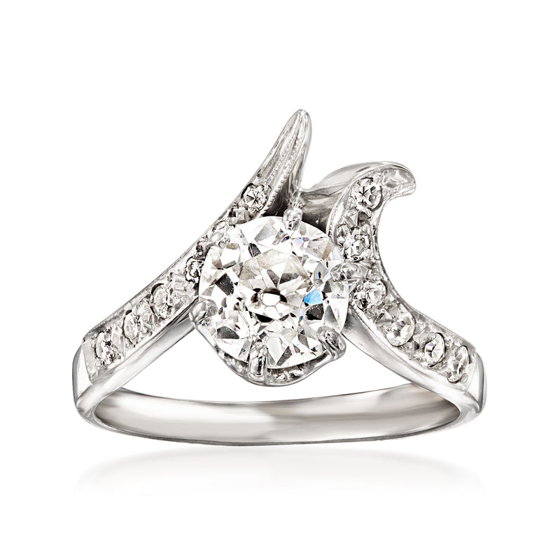 Vintage 14k white gold diamond ring with round center stone and side diamonds