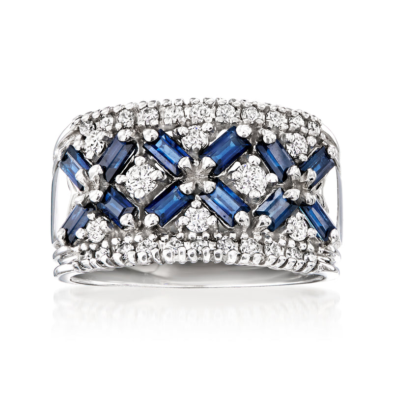 Vintage sapphire and diamond cluster ring in 14kt white gold, blue and clear stones