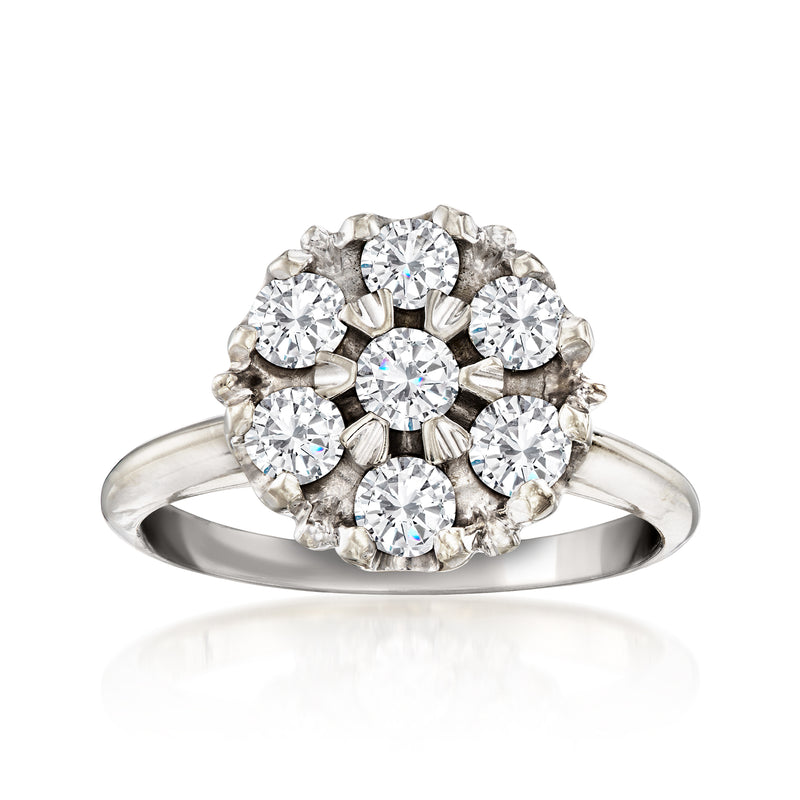 Vintage white gold diamond cluster ring with round brilliant stones