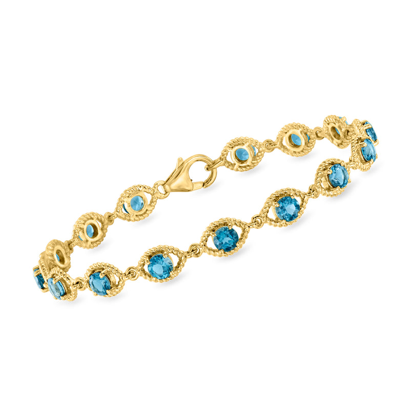 Gold over sterling bracelet with round London blue topaz bezel stones