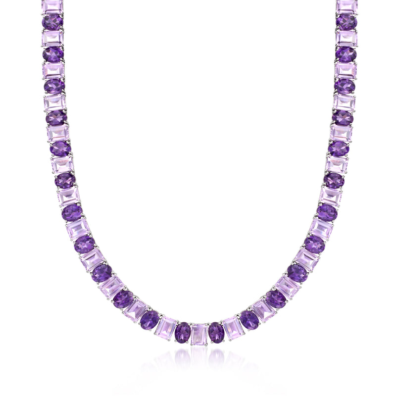 Sterling silver amethyst necklace with purple rectangular-cut stones