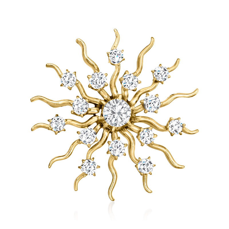 Vintage 14kt yellow gold diamond burst pin with round-cut clear stones, starburst design