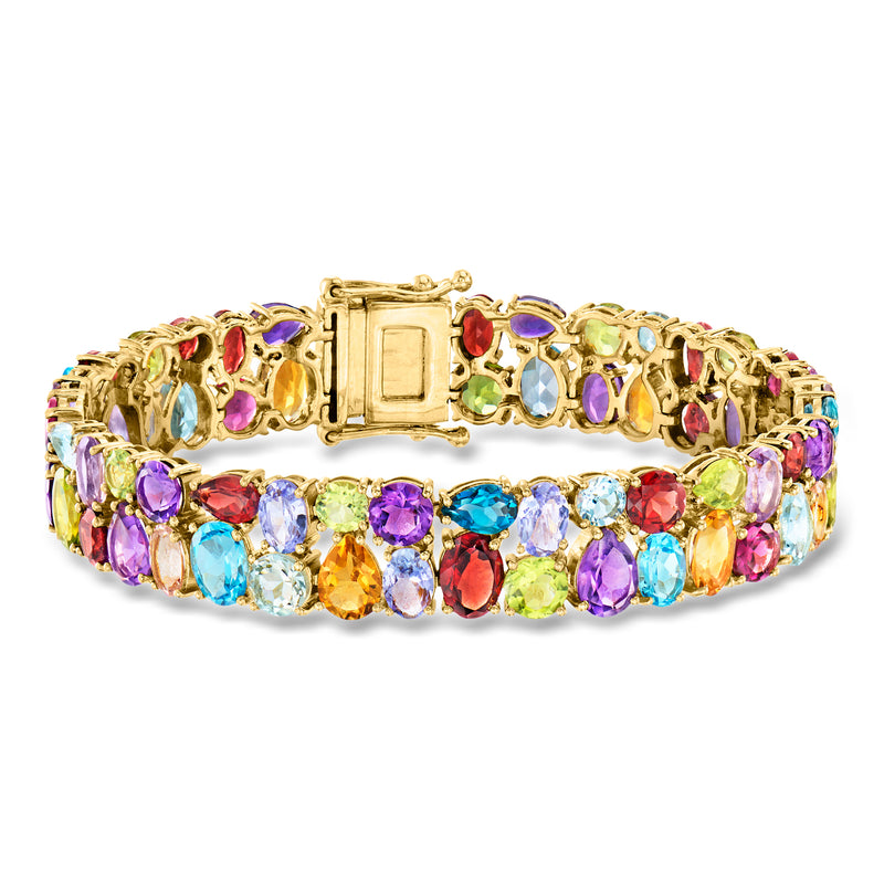 Gold over sterling multi-gemstone bracelet with box clasp