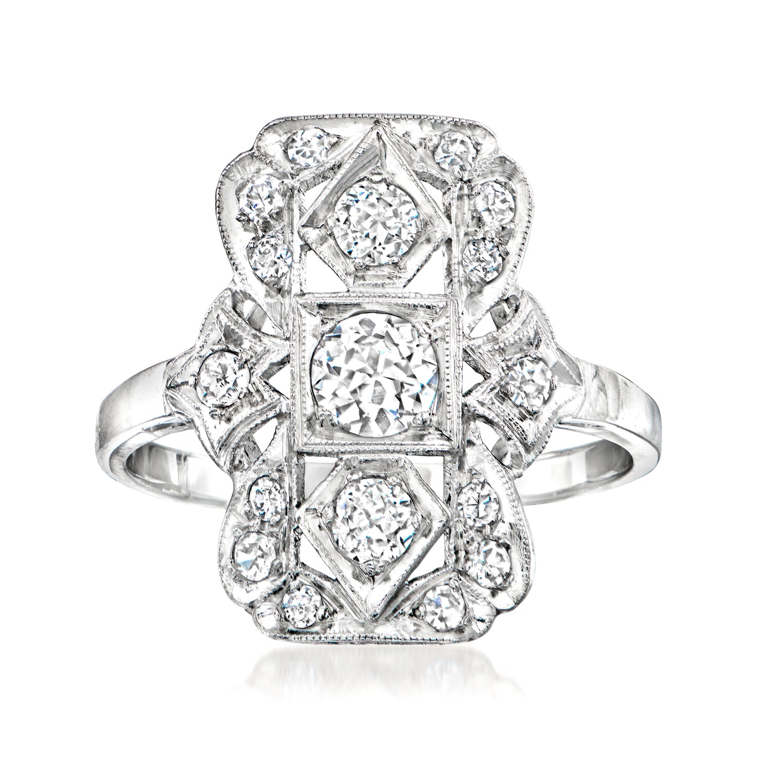 C. 1980 Vintage .75 ct. t.w. Diamond Filigree Ring in Platinum