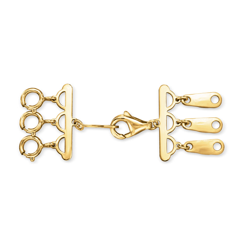 10kt yellow gold layering clasp with three ring links and hinged bar sections