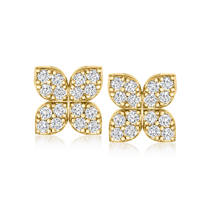 Diamond flower stud earrings in 18kt yellow gold with sparkling clustered stones