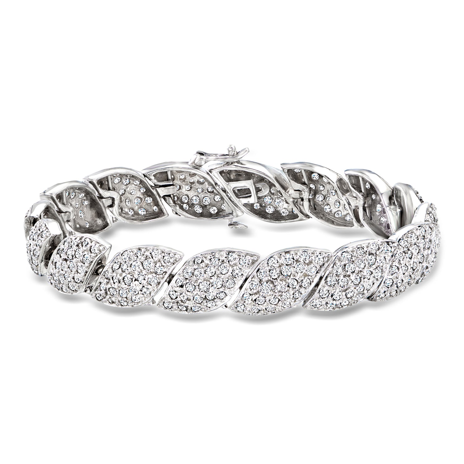 Pre-owned Ross-simons C. 1990 Vintage 5.50 Ct. T.w. Diamond Curved-link Bracelet In 14kt White Gold In Silver