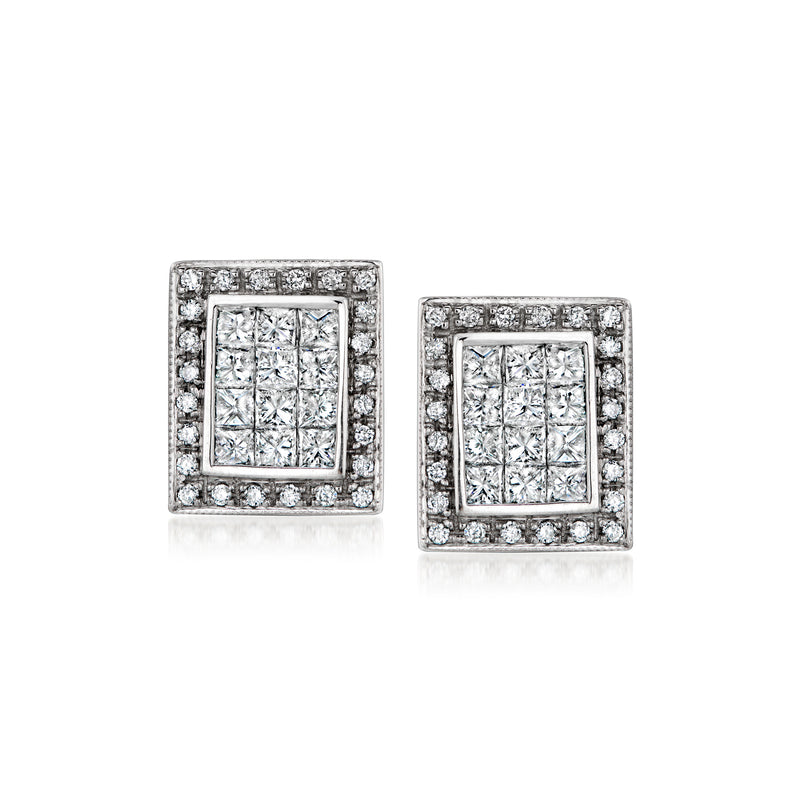 Rectangular diamond earrings in 18kt white gold, pair