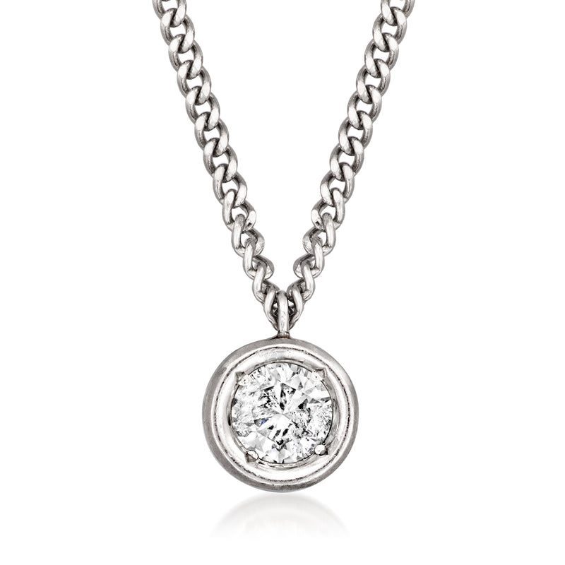 Vintage platinum diamond necklace with round bezel-set center stone on link chain