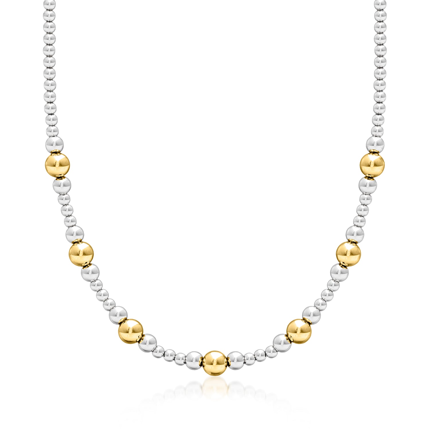 Italian 4-8mm Sterling Silver and 18kt Gold Over Sterling Graduated Bead Necklace