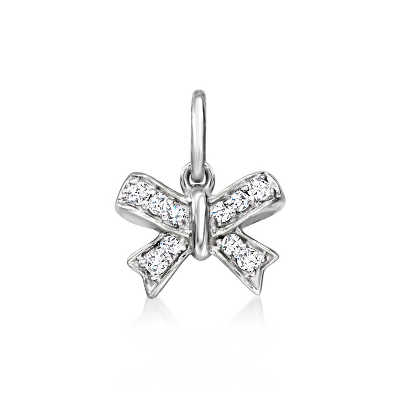 Sterling silver diamond bow charm with prong-set stones and loop bail