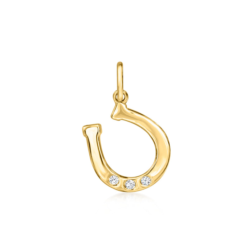 14kt yellow gold horseshoe charm with small round diamond accents at the bottom