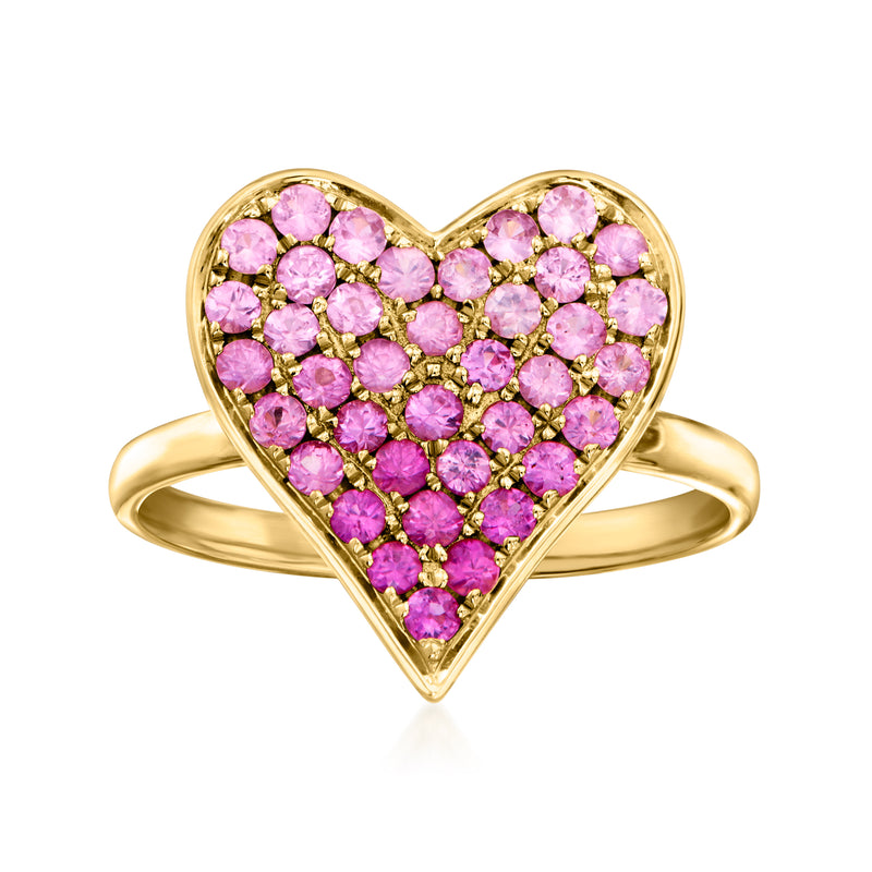 14kt gold heart ring with pink sapphire ombre stones, 0.80 ct.