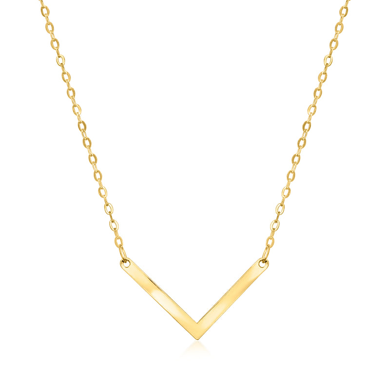 10kt yellow gold V-necklace with linked chain and V-shaped pendant