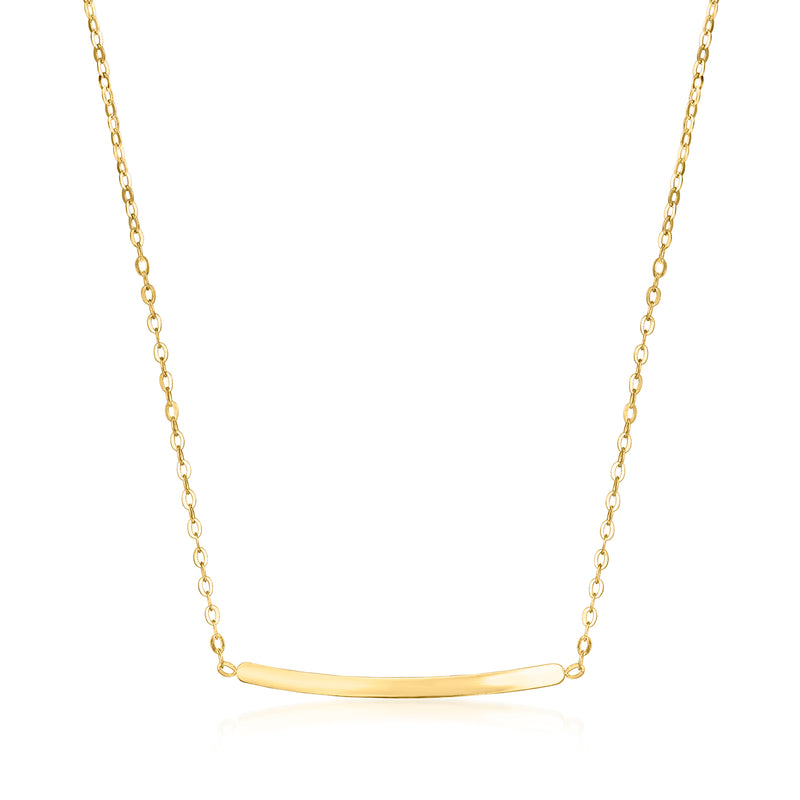 10kt yellow gold bar necklace with curb link chain and smooth bar pendant