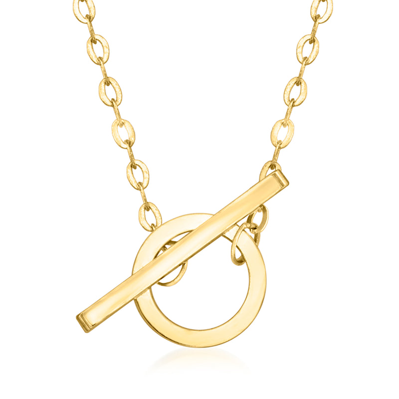 10kt yellow gold toggle necklace with bar and loop pendant, linked chain