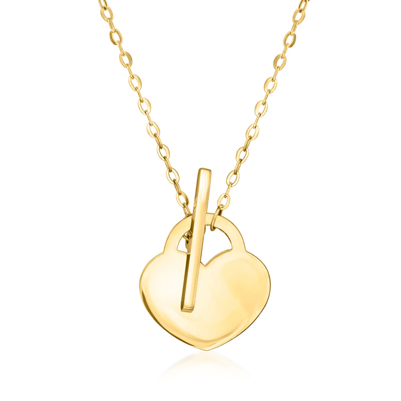 Yellow gold heart toggle necklace with linked chain and heart pendant