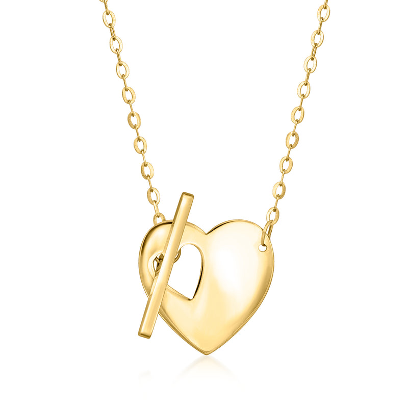 10kt yellow gold heart toggle necklace with bar clasp and link chain