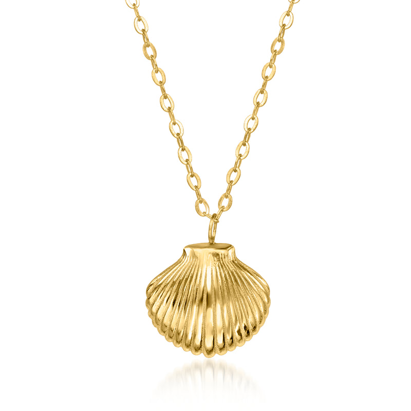 10kt yellow gold seashell pendant necklace with link chain