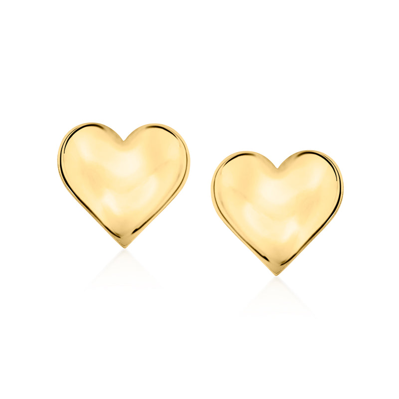 10kt yellow gold heart stud earrings, polished heart shape