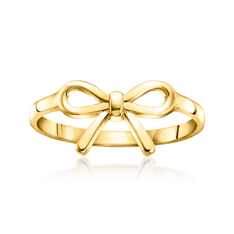 10kt yellow gold bow ring with polished ribbon bow detail