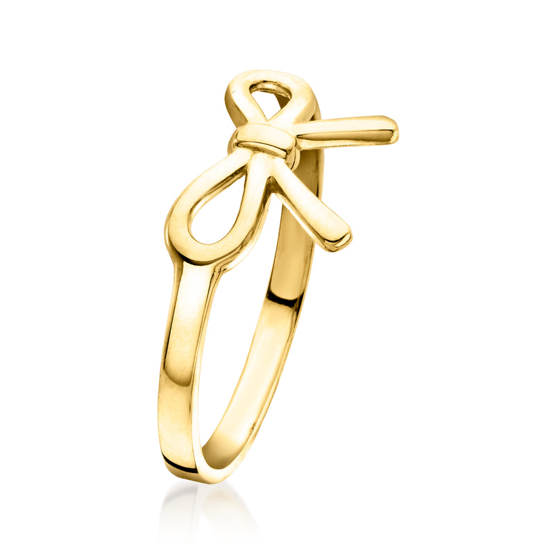10kt yellow gold bow ring, open bow top with smooth band