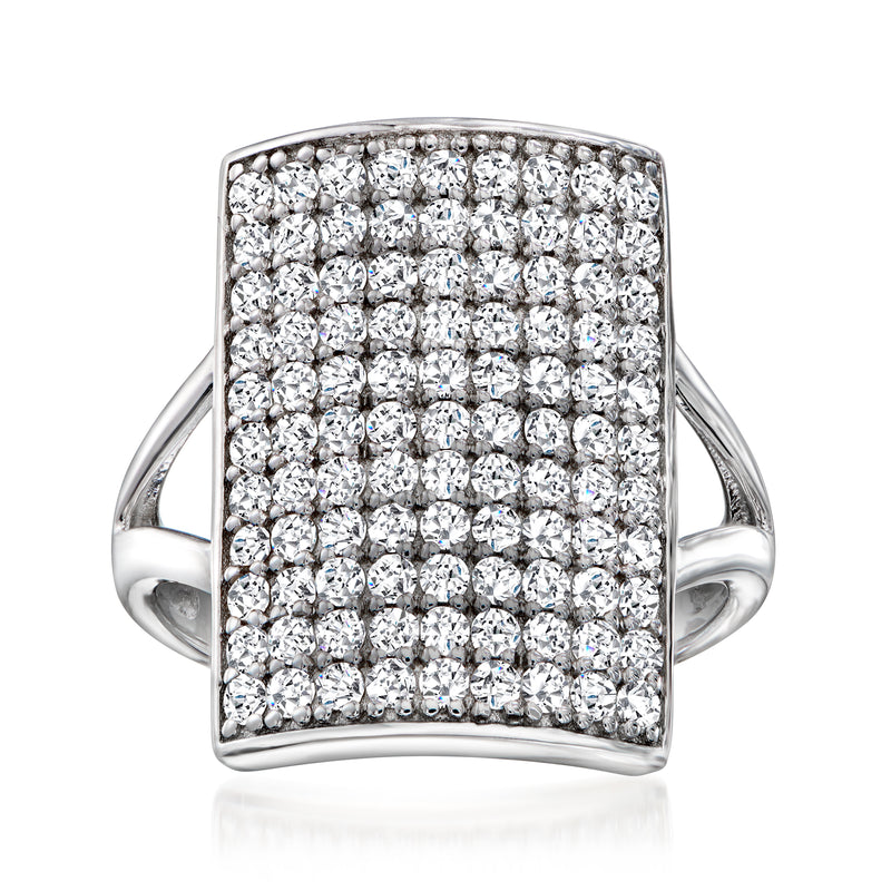 Sterling silver rectangular pavé white zircon ring