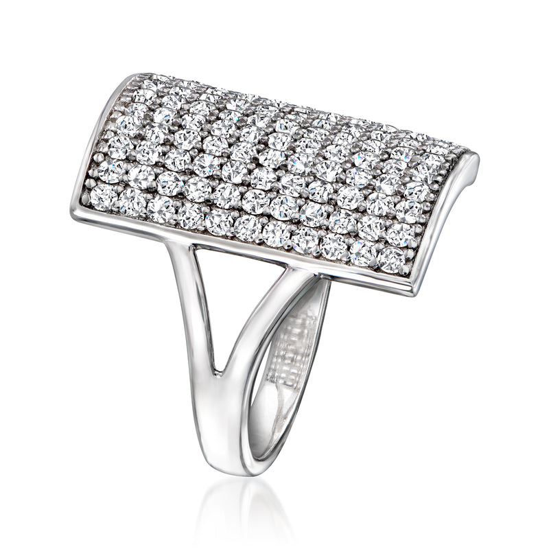 Sterling silver pave white zircon rectangle ring