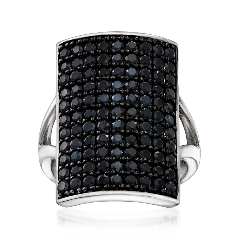 Sterling silver rectangle ring with black spinel pavé