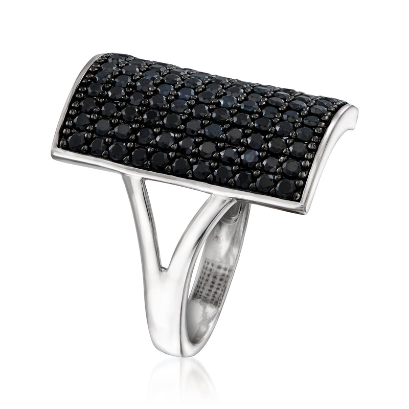 Sterling silver ring with rectangular pave black spinel top
