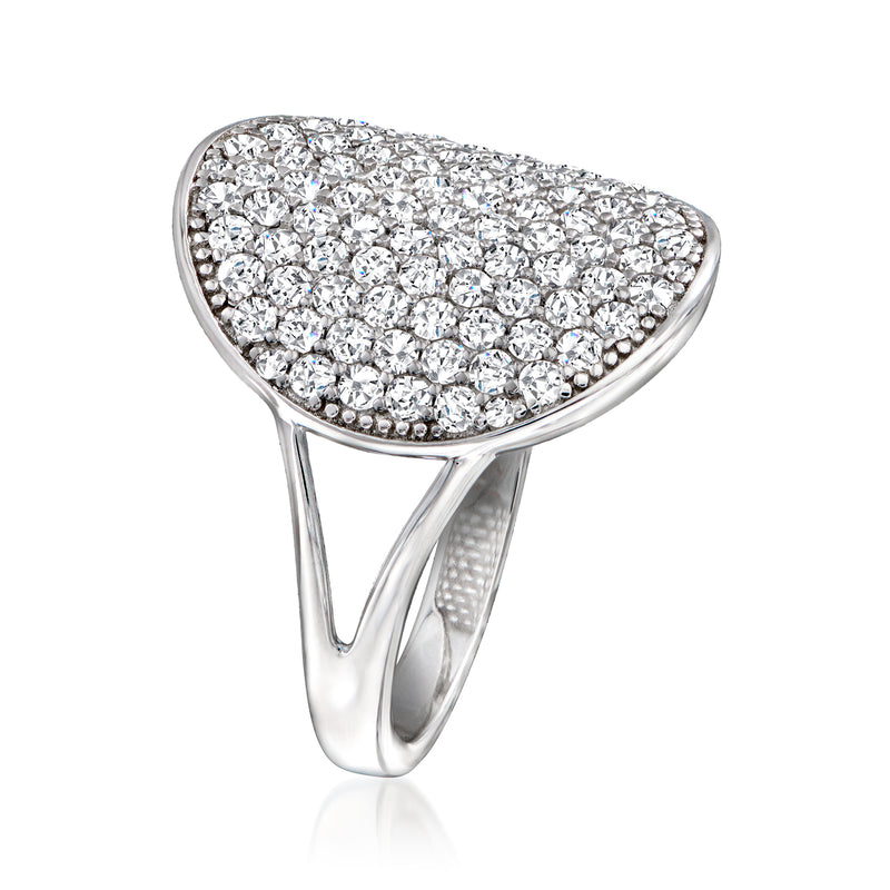 Sterling silver pave zircon ring with oval top covered in clear stones