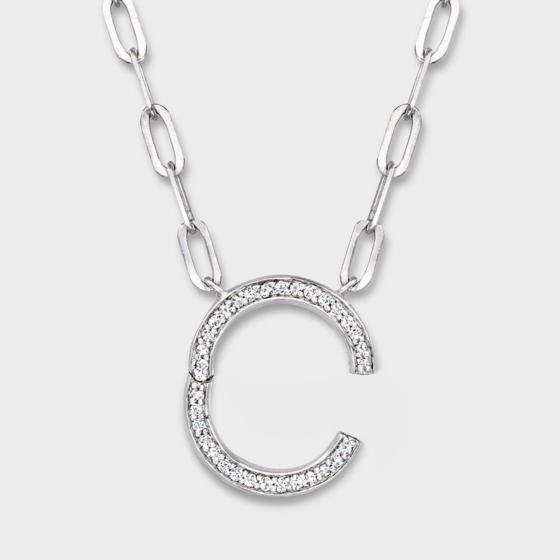 Sterling silver necklace with diamond circle pendant and paperclip chain
