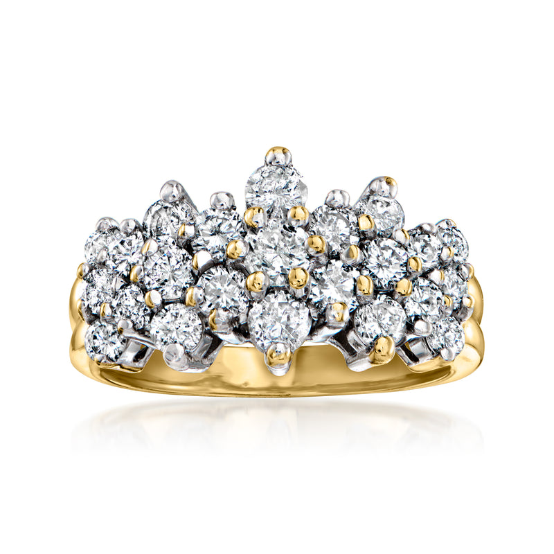 Vintage 14kt yellow gold diamond cluster ring with sparkling round stones