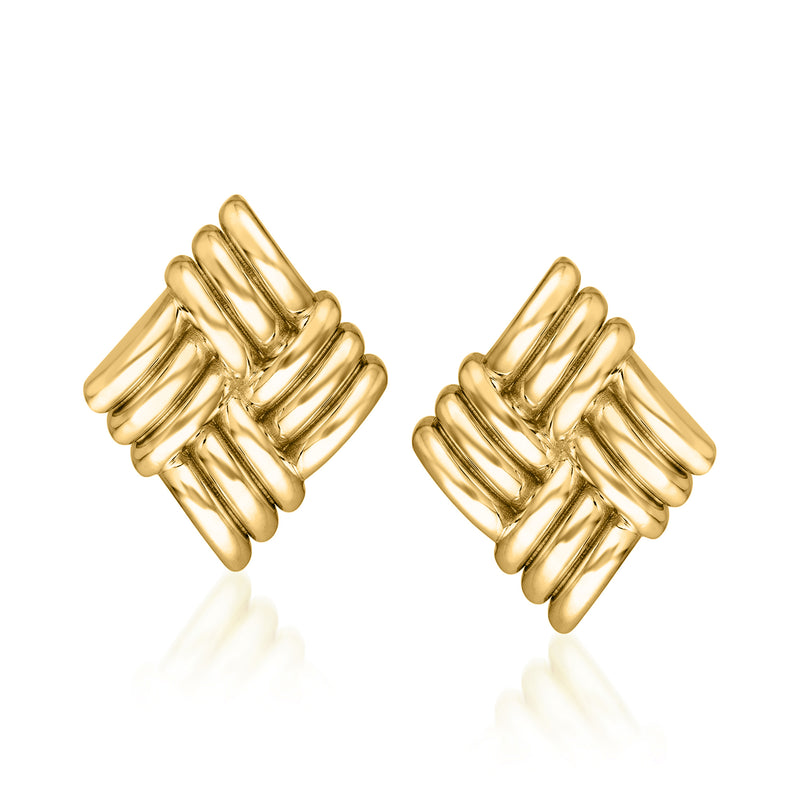 Yellow gold ribbed-pattern post earrings with stacked rounded loops