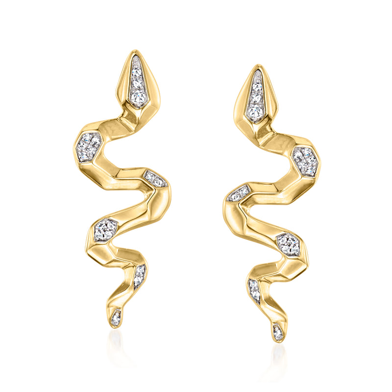 18kt gold over sterling diamond snake drop earrings with dangling teardrop stones