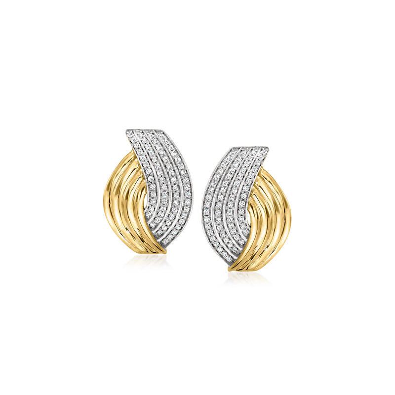 Curved diamond earrings in 14kt yellow gold, paired design