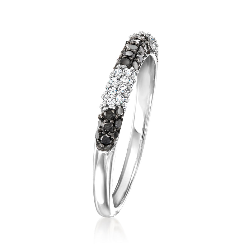 Sterling silver ring with black and white diamond stripe