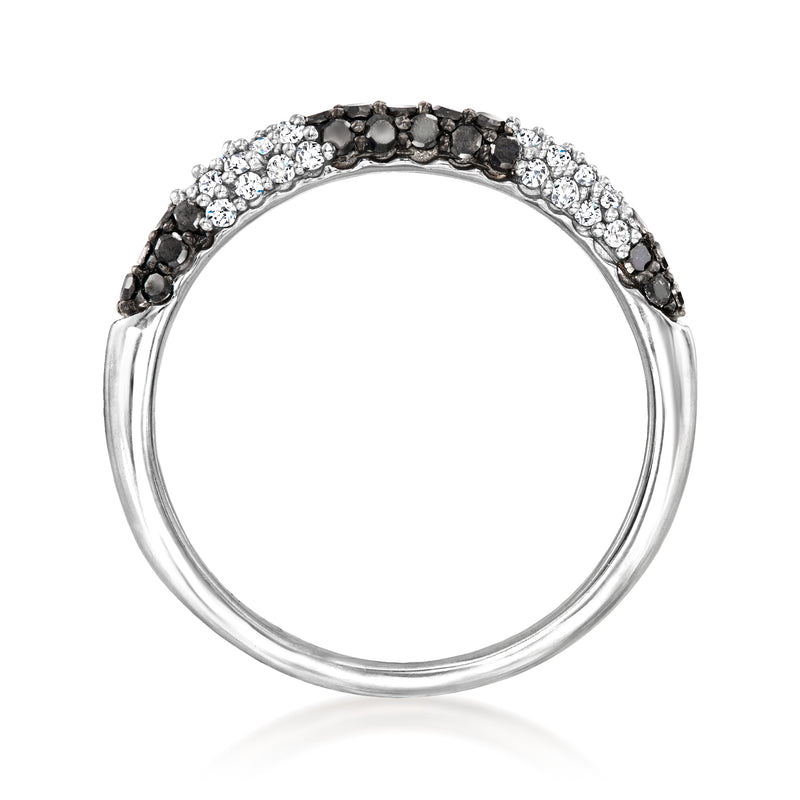 Sterling silver band with alternating white and black diamond stripes, top view