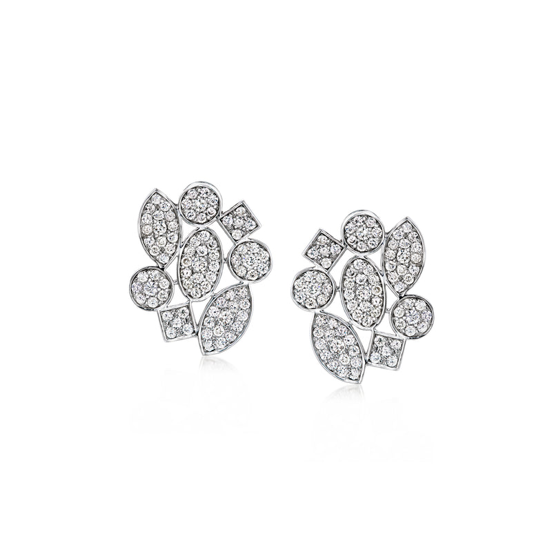 Diamond geometric cluster earrings in 14kt white gold, pair